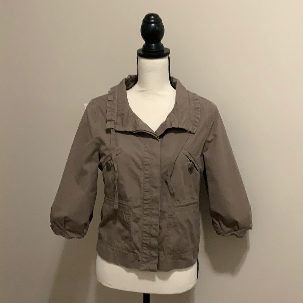 Loft MP taupe cotton jacket puff sleeve